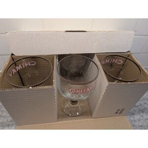 6 Chimay Glasses Goblets, Belgium, Silver Rim - BNIB